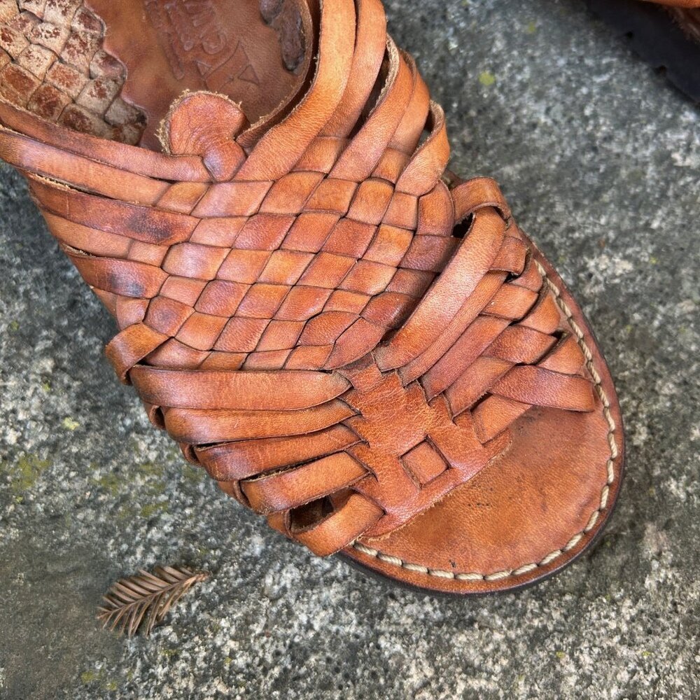Brand X Mexican Huaraches Copper Brown Woven Leather Size 6.5 - Picture 9 of 10
